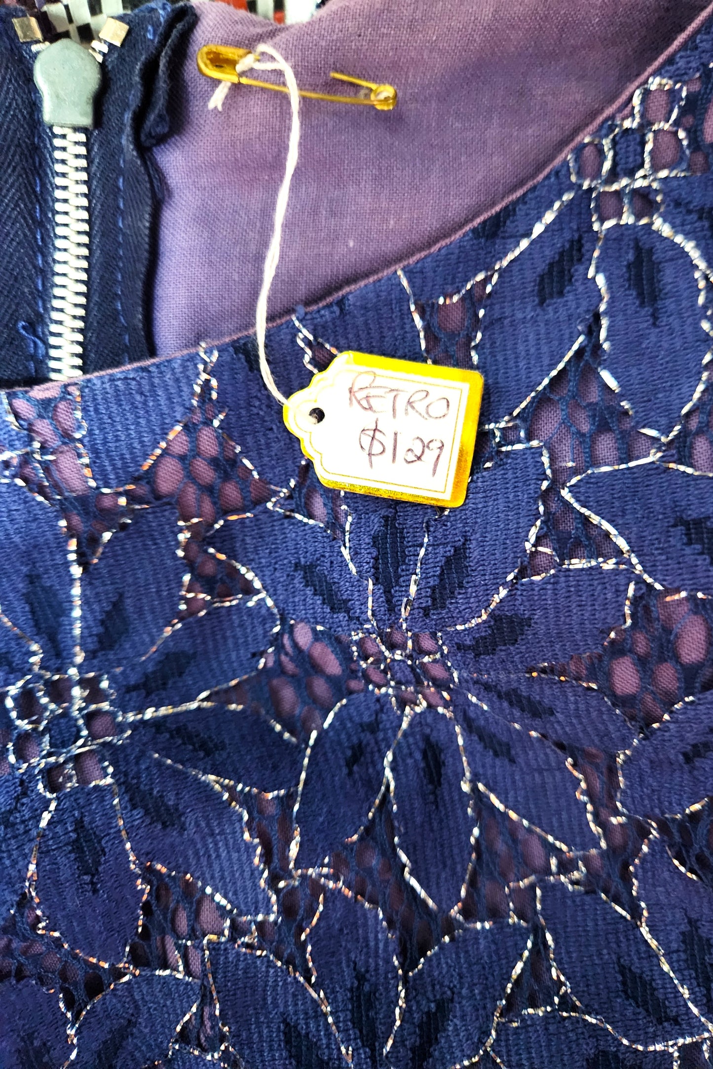 Silver thread flower Dress // Retro