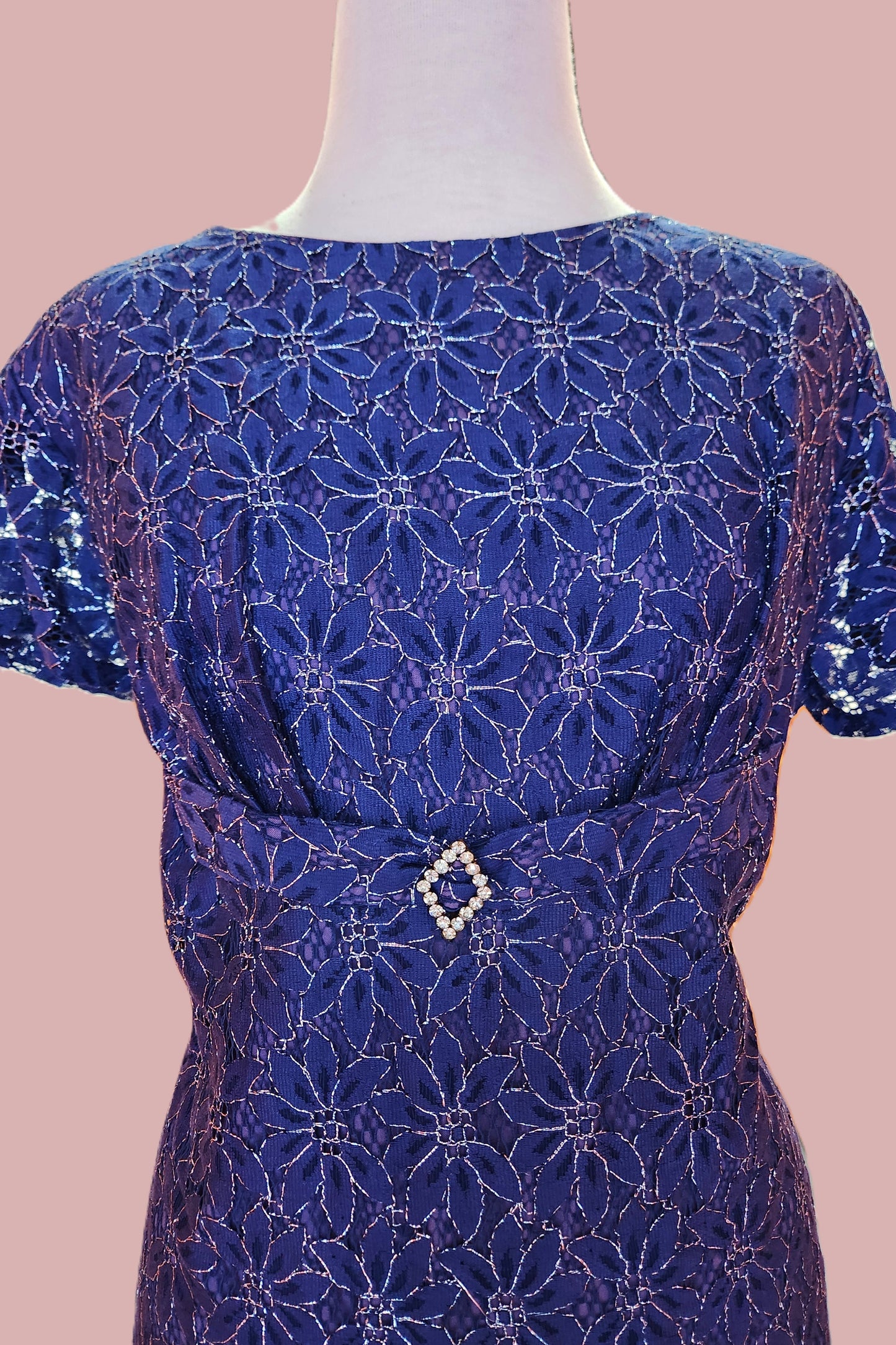 Silver thread flower Dress // Retro