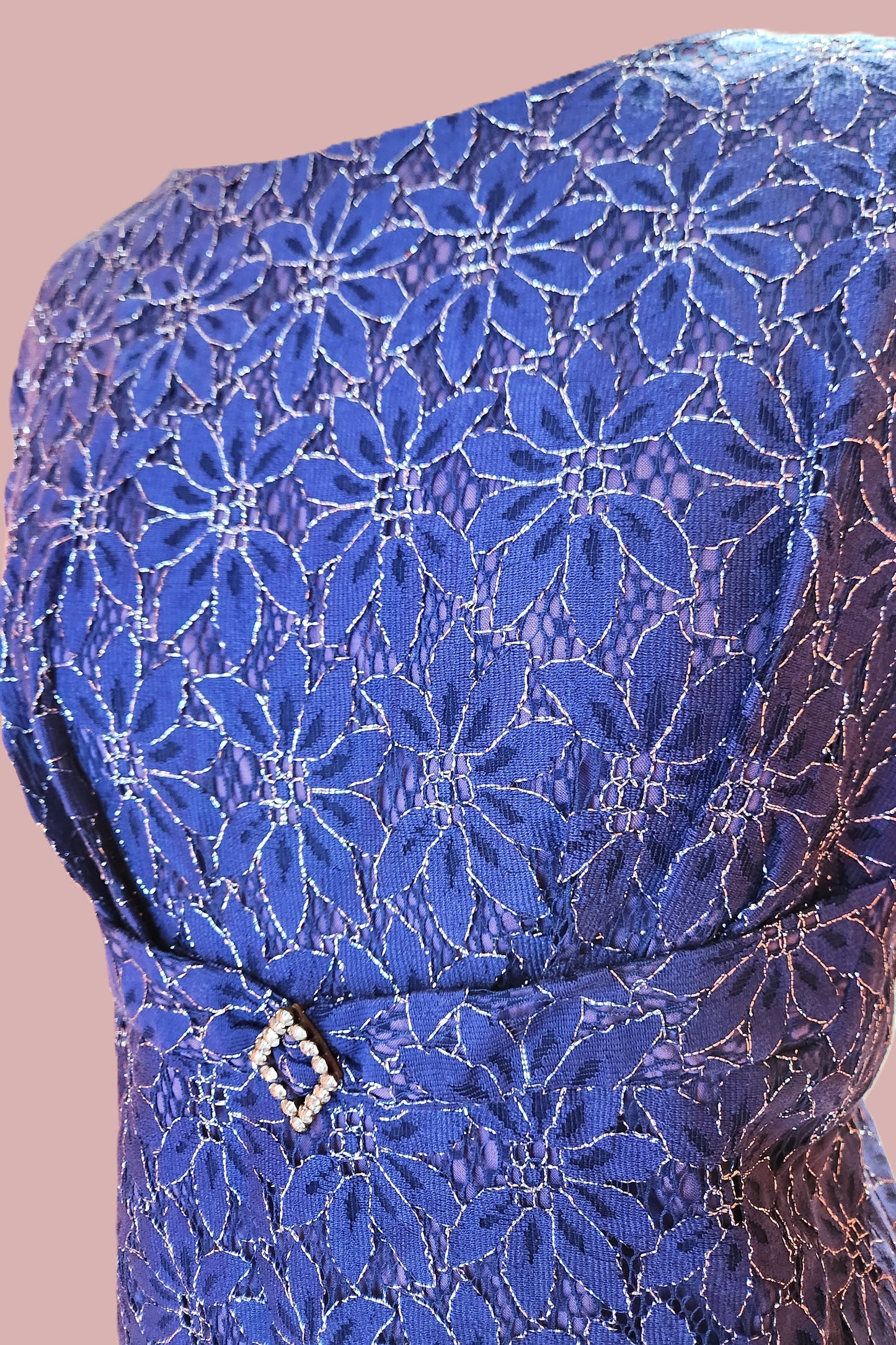 Silver thread flower Dress // Retro