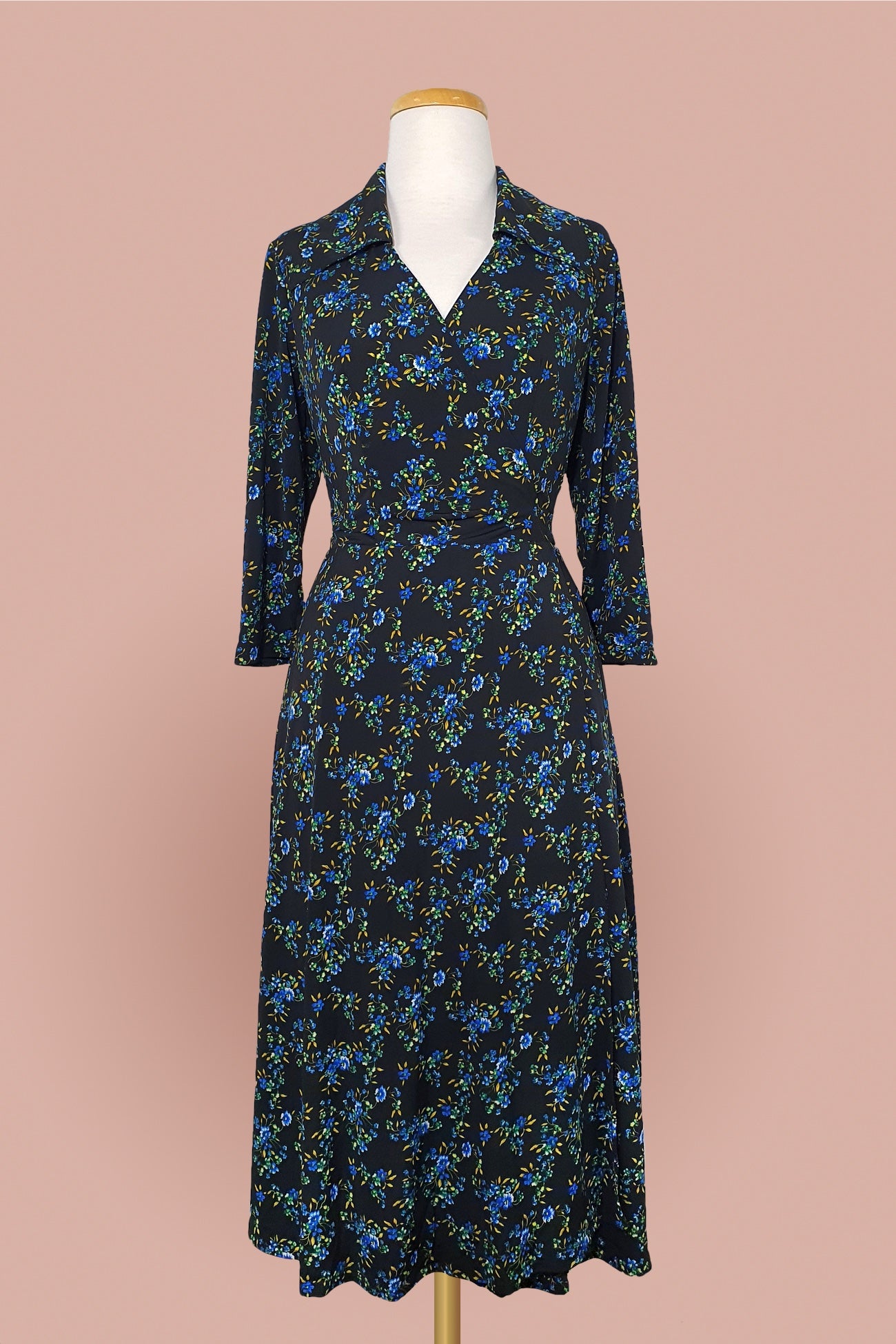 Joni Wrap Dress // 3/4 sleeve // Bright Blue Posy