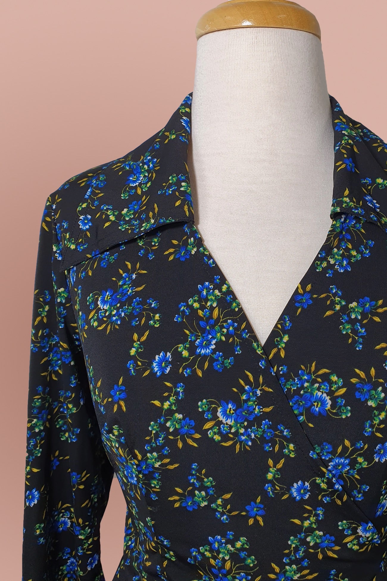 Joni Wrap Dress // 3/4 sleeve // Bright Blue Posy