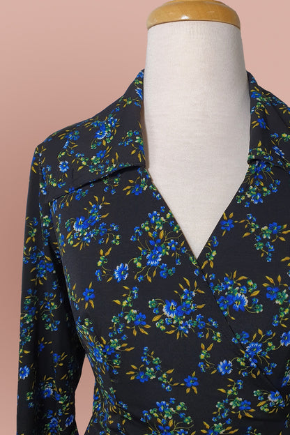 Joni Wrap Dress // 3/4 sleeve // Bright Blue Posy